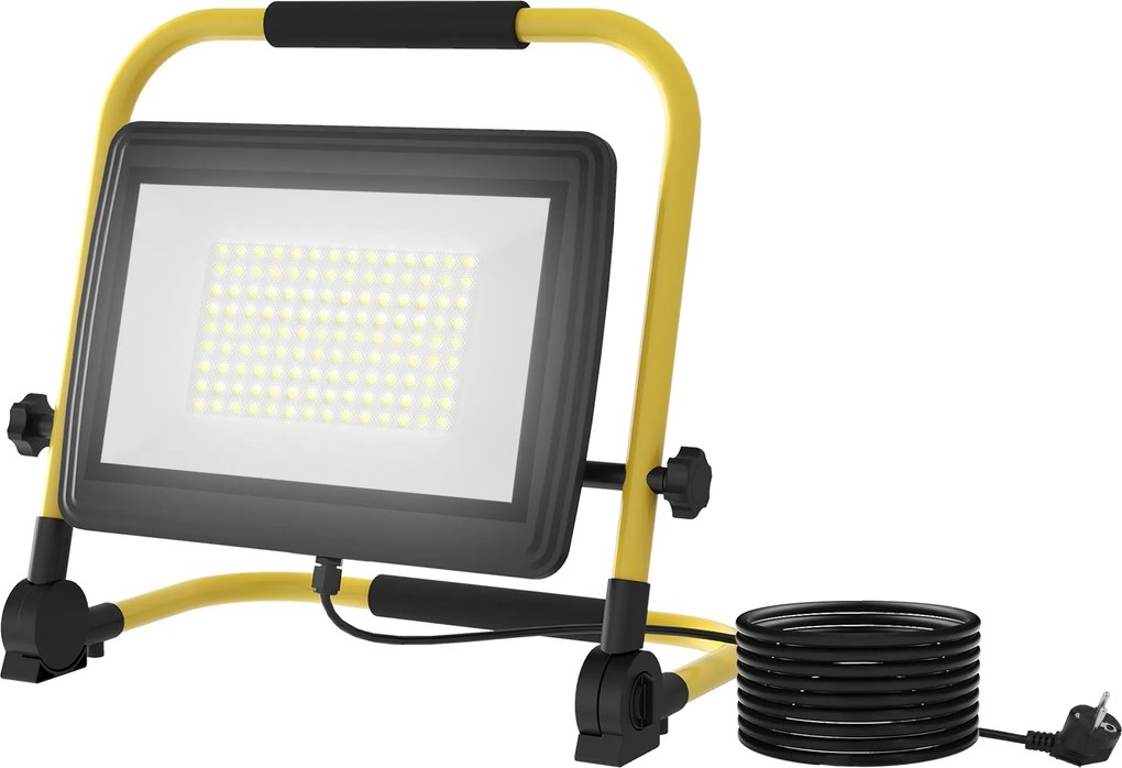 HOMCOM LED Árasztófény Állítható Fejekkel és Állvánnyal 100W 8500 Lumen IP65 6500K Időjárásálló LED Munkavilágítás Hordozható Kézletes Sárga és Fekete