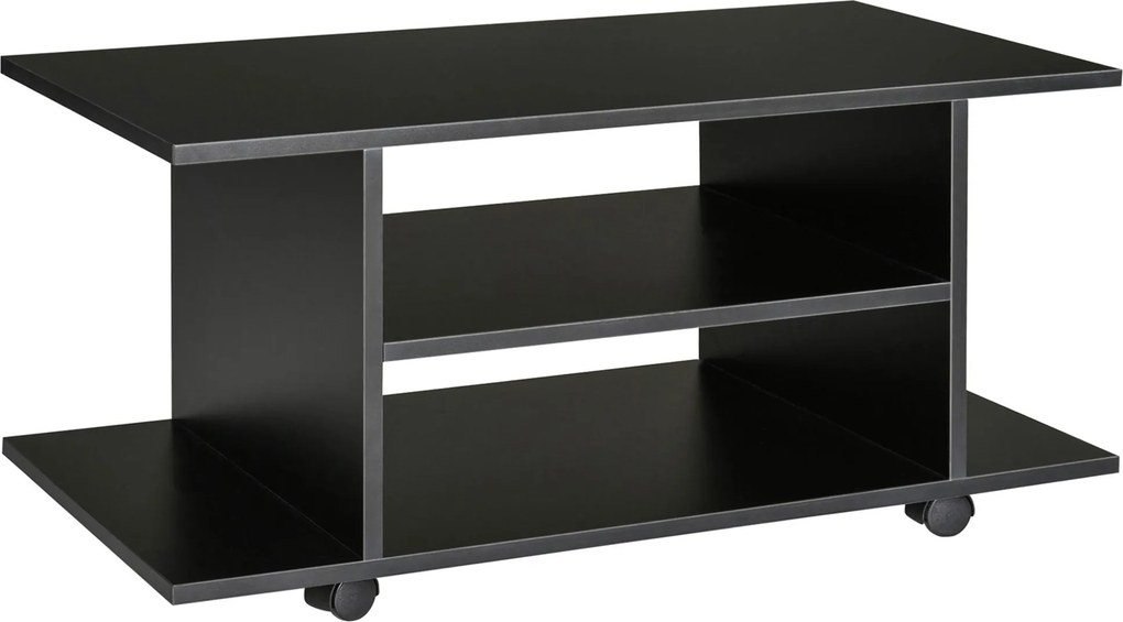 HOMCOM TV Állvány, TV Egység Polcokkal és Zárható Kerekekkel, Melamin Felület, 80x40x40 cm, Fekete | Aosom
