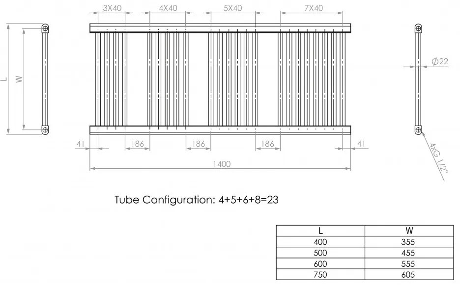 Króm 500x1400mm törölközőszárítós fürdőszobai radiátor Welland Lux | Készletről | Gyors kiszállítással