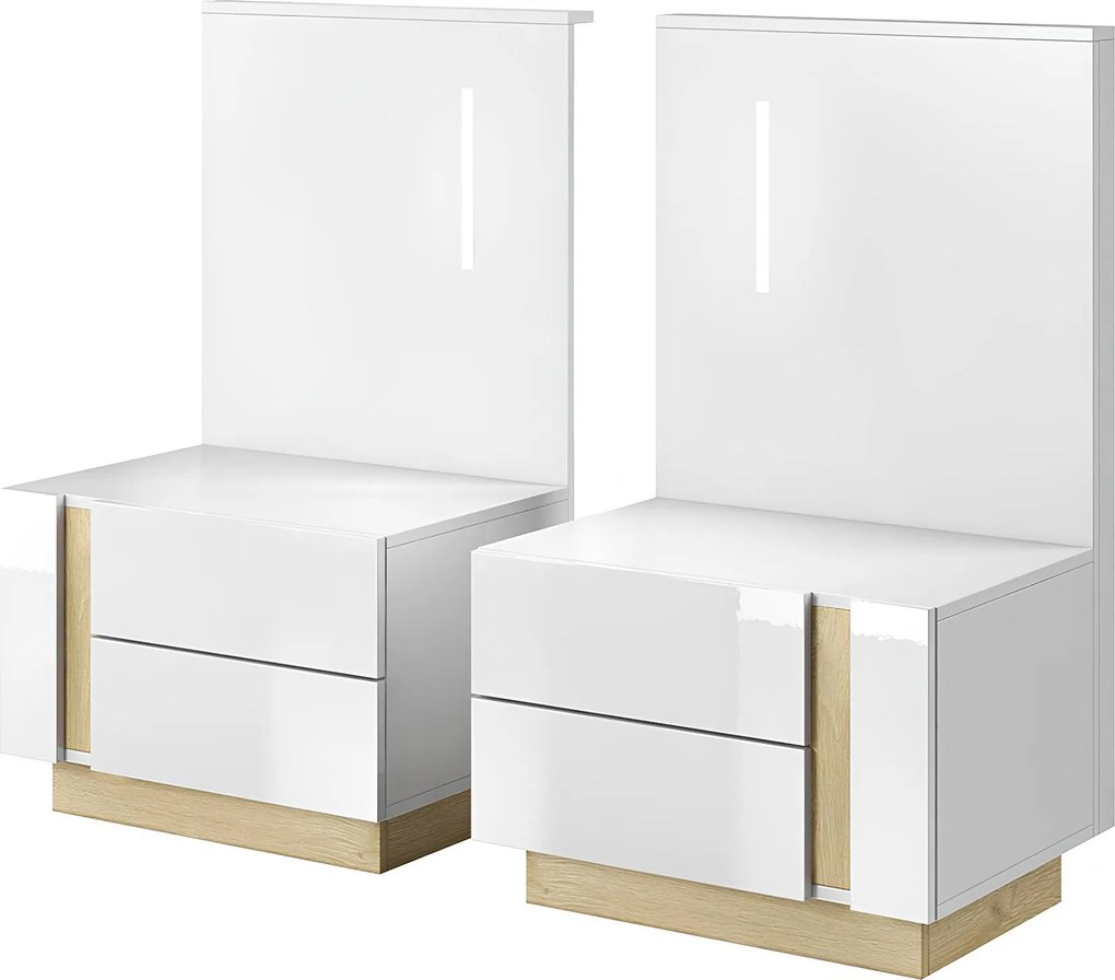 2 éjjeliszekrény, fehér/grandson tölgy/fehér magas fényű, CITY