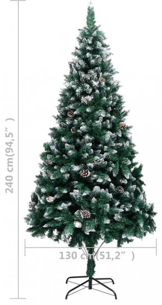 műkarácsonyfa fenyőtobozokkal és fehér hóval 240 cm
