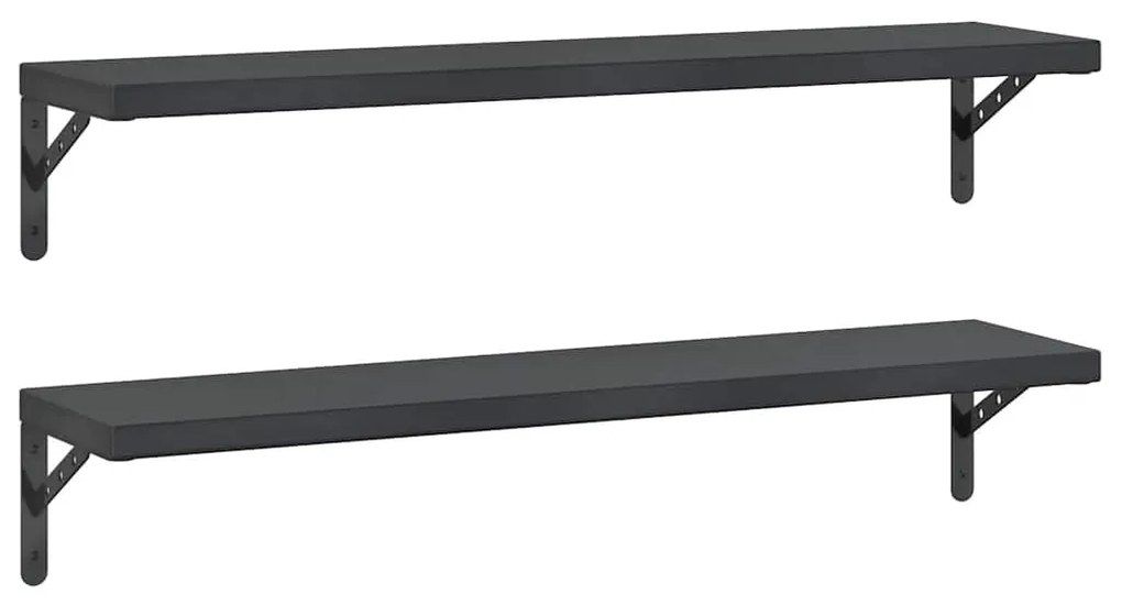 2 db fekete rozsdamentes acél fali polc 100 x 23,5 cm