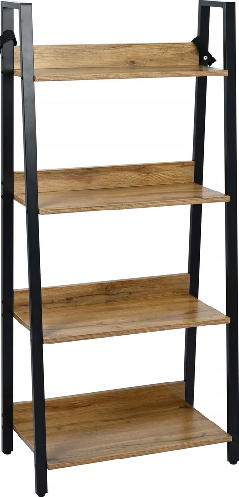 Loft könyvespolc létra polc natúr tölgy modern ipari 124 cm