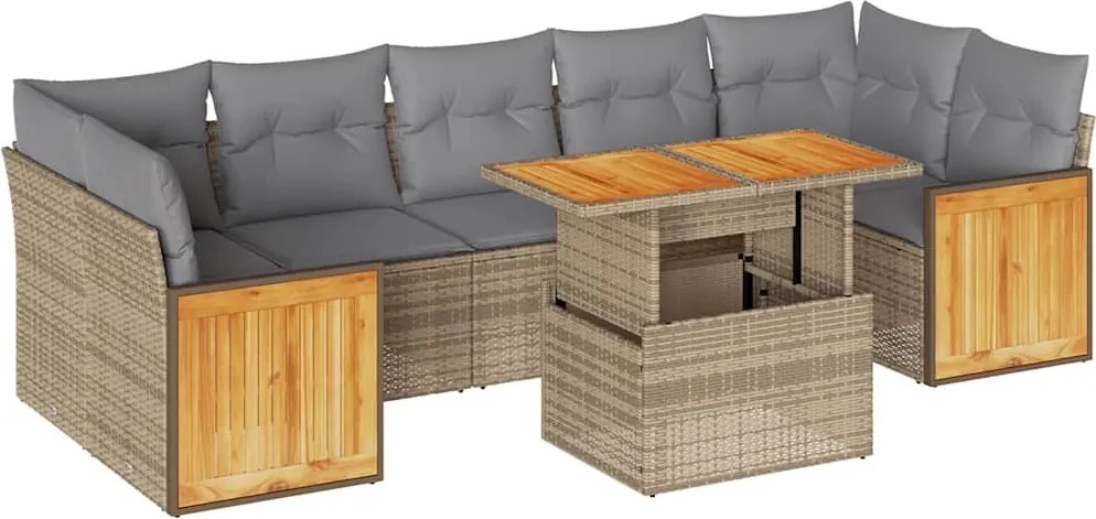 vidaXL 8 részes bézs polyrattan akácfa kerti ülőgarnitúra párnával