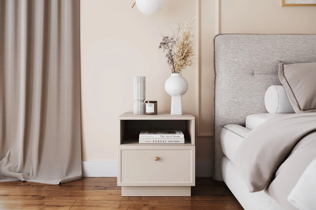 Lorini éjjeliszekrény 45 cm - kasmír / arany fogantyú