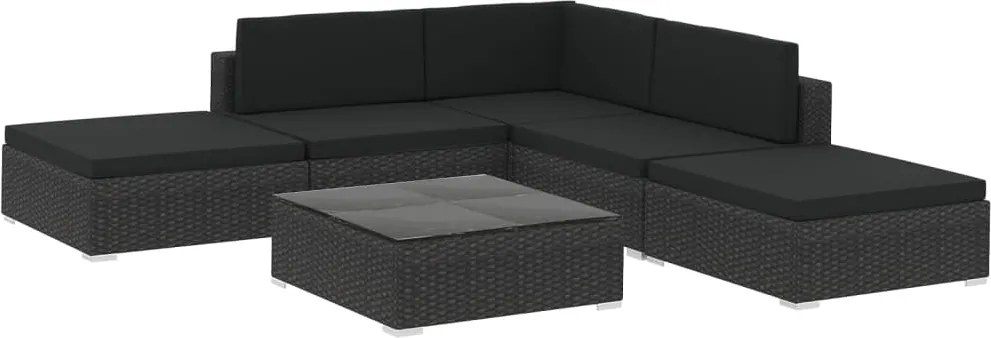 vidaXL 6 részes fekete polyrattan kerti ülőgarnitúra párnákkal