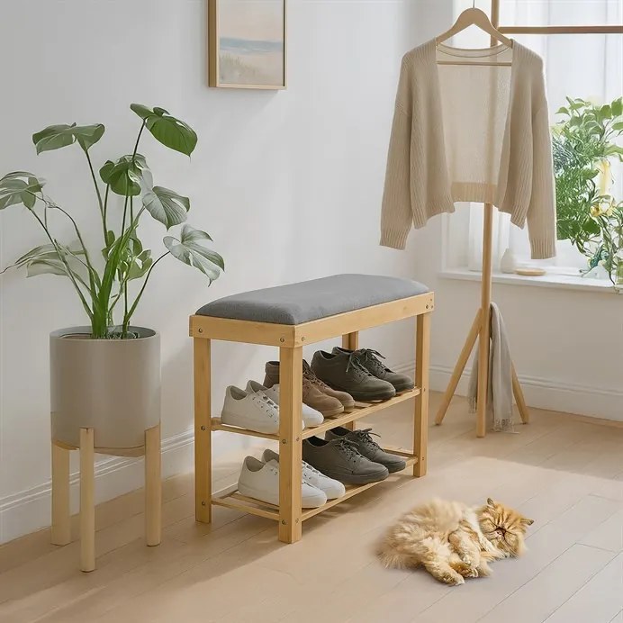 Natúr Bambusz Cipős, Szürke Színben DR-N1010 GREY2