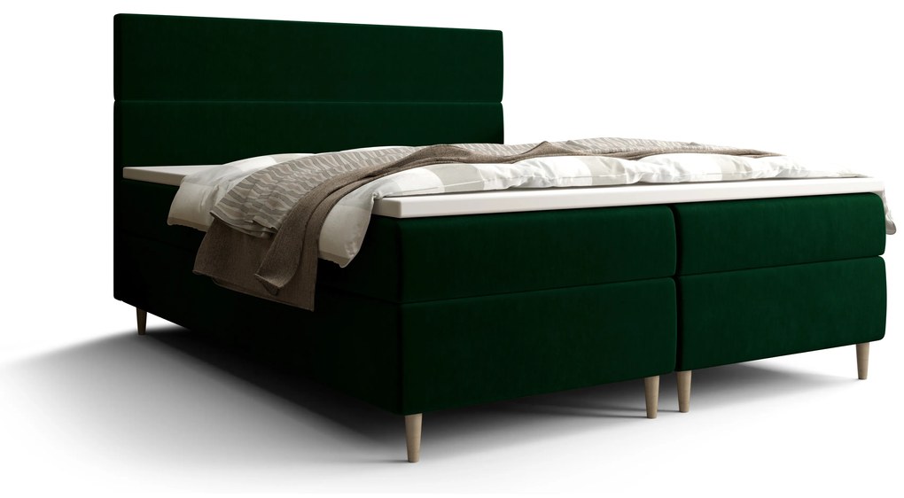 Franciaágy Boxspring 160 cm Flu (sötétzöld) (matraccal és tárolóhellyel). 1046541