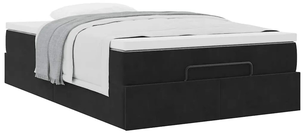 Ottomán ágykeret matraccal fekete 120x200cm bársony