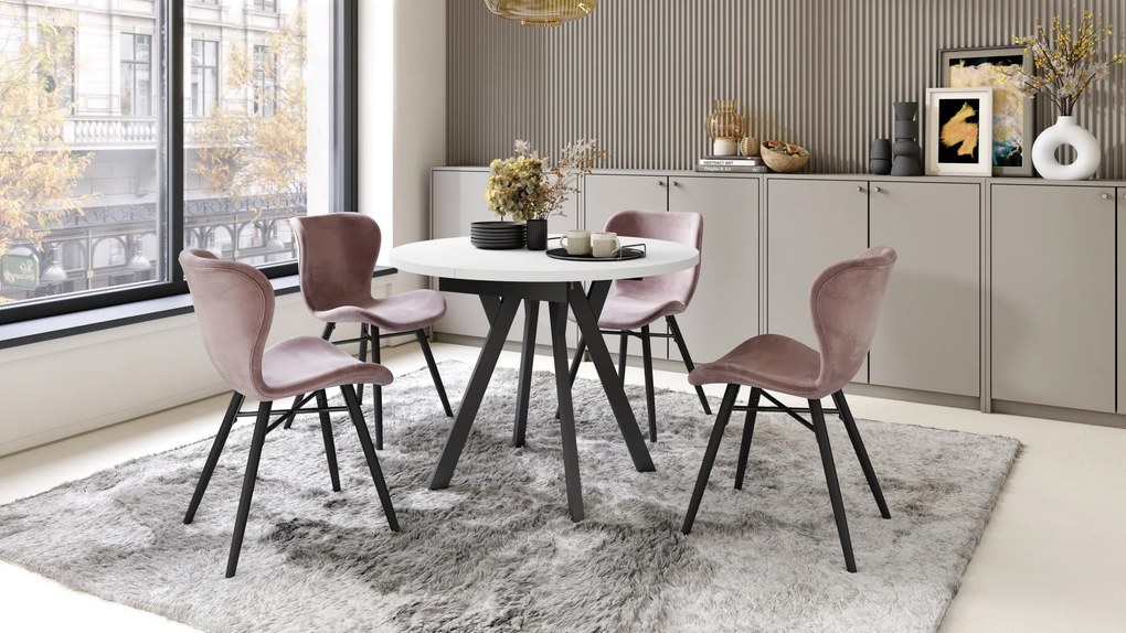 Mazzoni ALMO Fehér Matt/fekete lábak - BŐVÍTHETŐ KEREK ASZTAL Y ALAKÚ LÁBAKKAL LOFT/IPARI STÍLUSÚ NAPPALIBA/ÉTKEZŐBE