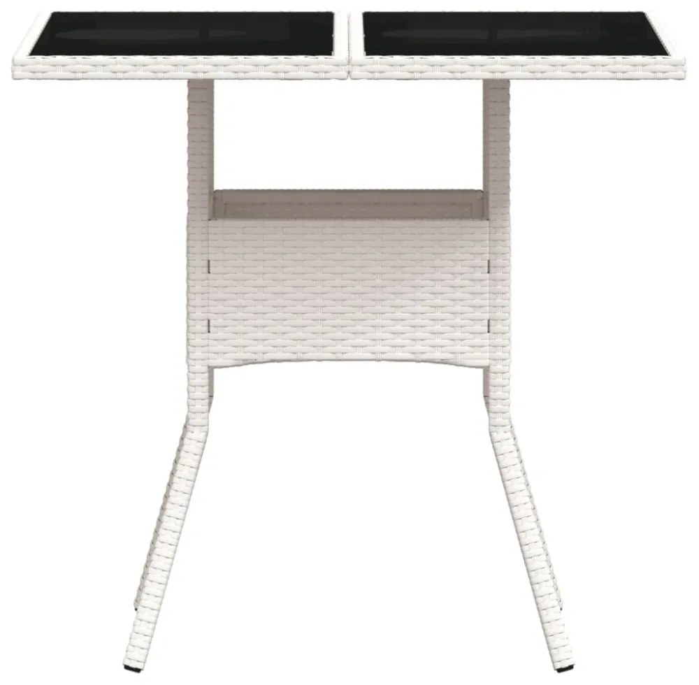 fehér polyrattan üveglapos kerti asztal 80 x 80 x 75 cm