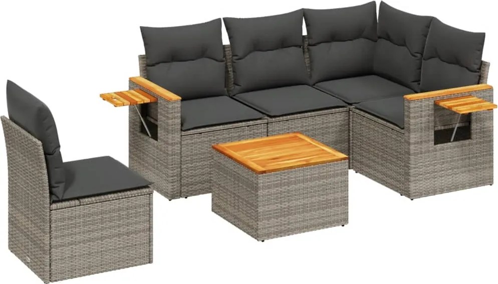 vidaXL 6 részes szürke polyrattan kerti ülőgarnitúra párnákkal