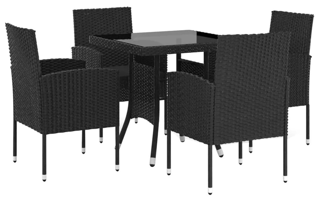 5 részes fekete polyrattan kerti étkezőgarnitúra