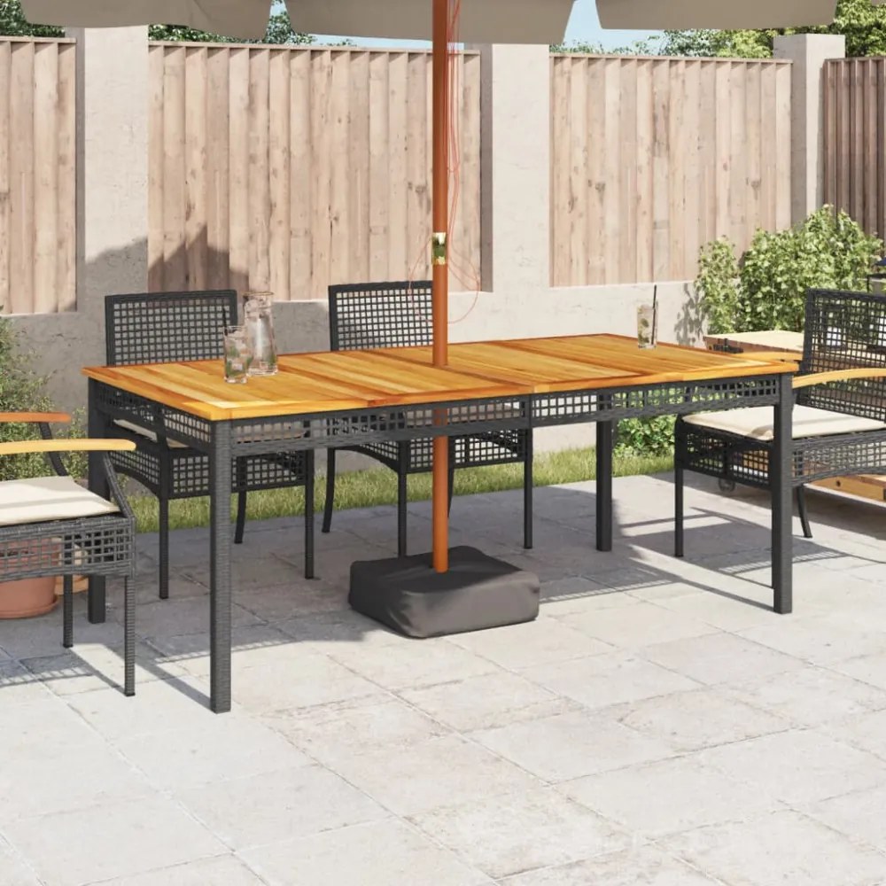 fekete polyrattan és akácfa kerti asztal 180 x 90 x 75 cm