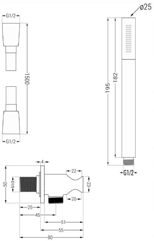 Mexen KAI - 3 kivezetésű, rejtett zuhanygarnitúra 6 az 1-ben, arany, 77602-50 szett