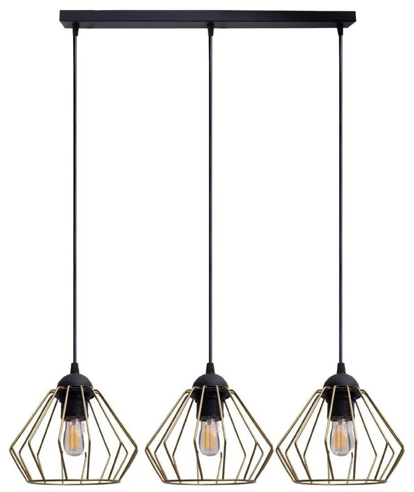 Csillár zsinóron CEED GOLD 3xE27/60W/230V fekete/arany