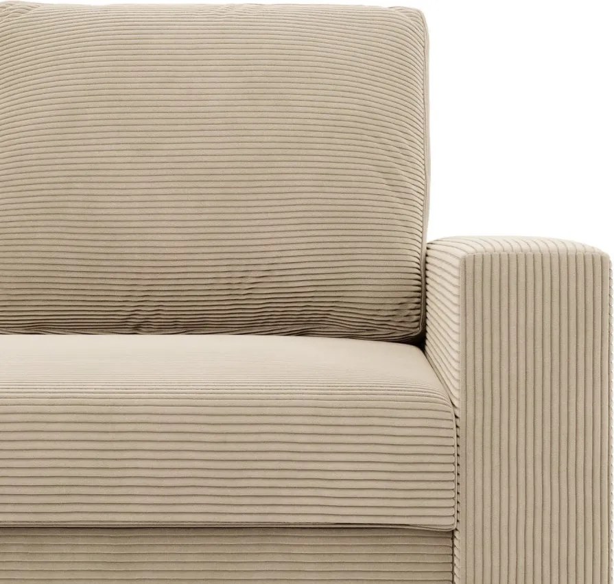 Zeus sarokkanapé, 2 ágyneműtartóval, egyenes kartámasz, kordbársony, univerzális oldal, bonell töltet, bézs