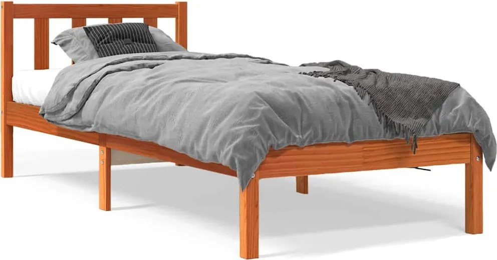 vidaXL viaszbarna tömör fenyőfa ágy matrac nélkül 100 x 200 cm