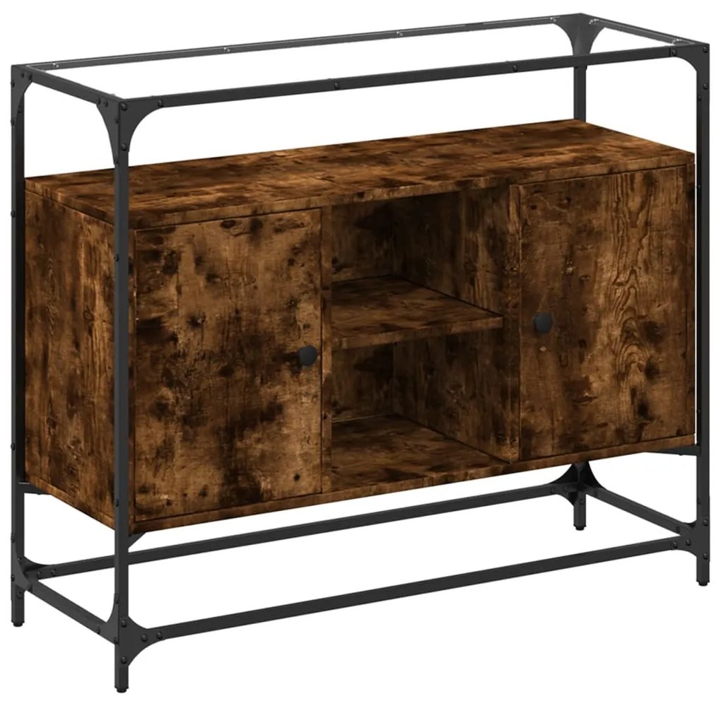füstös tölgy szerelt fa tálalószekrény üveglappal 98x35x81 cm