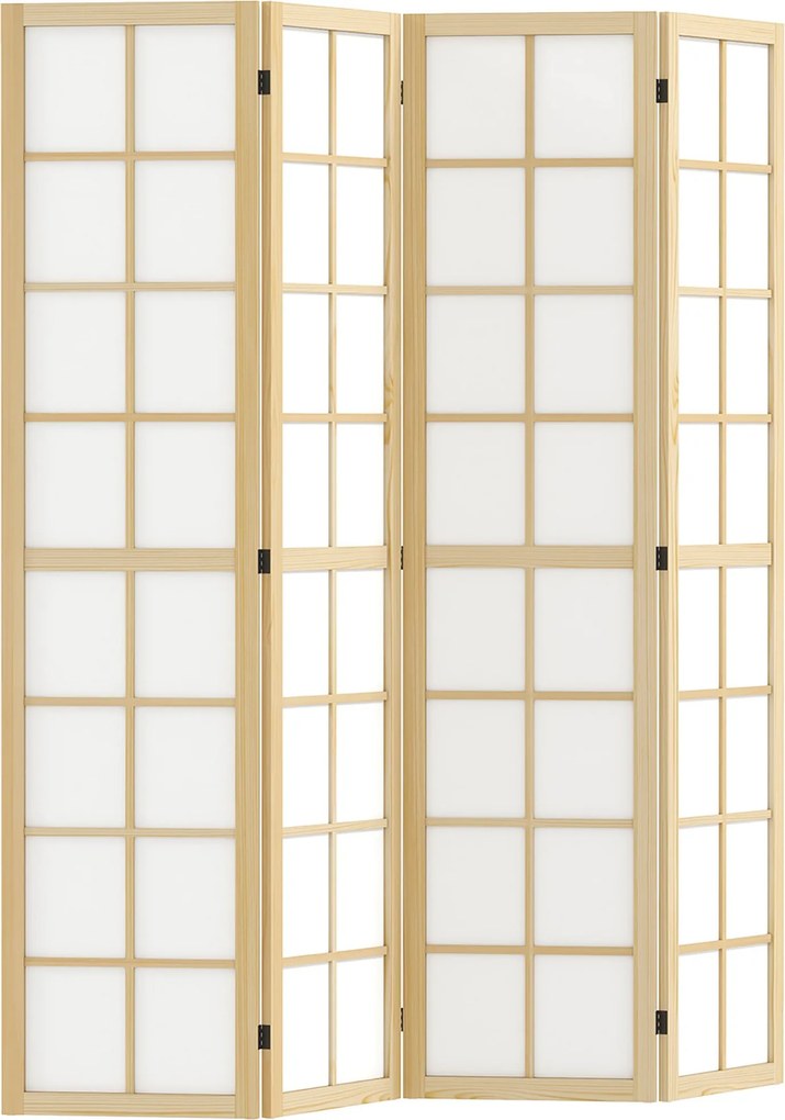 HOMCOM 4 Panel Szobaelválasztó 160 cm x 170 cm Privát Képernyő, Összecsukható Szobaelválasztó a Nappaliba, Természetes | Aosom
