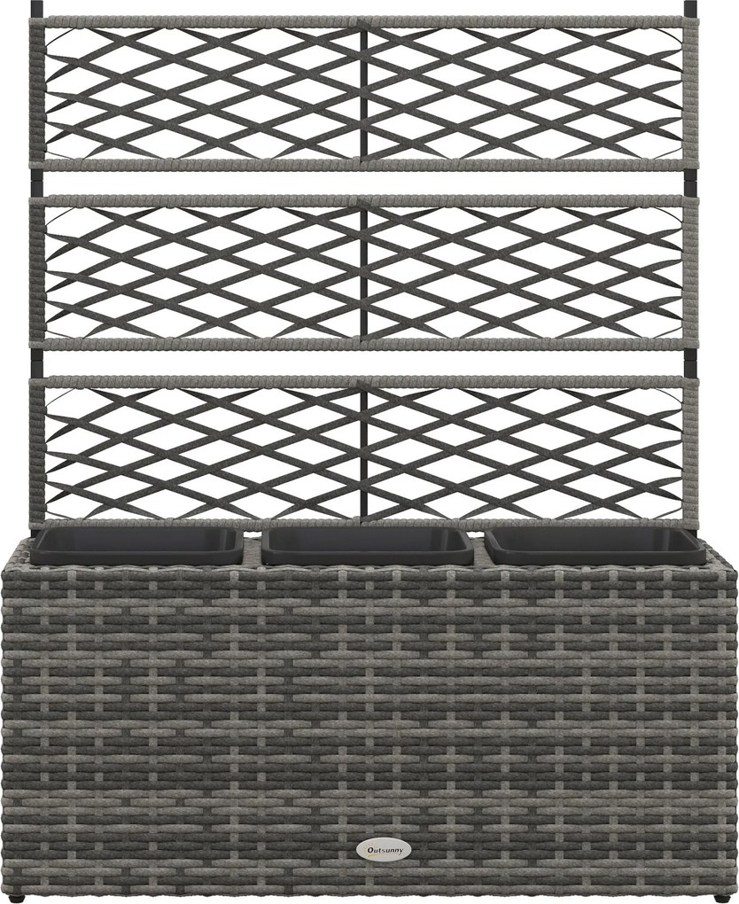 Outsunny Virágtartó Függőlegesen Mászó Növényekhez, Magaságyás 3 Belső Cseréppel, Acél és PE Rattan Szerkezet, 84x30x107 cm, Szürke | Aosom