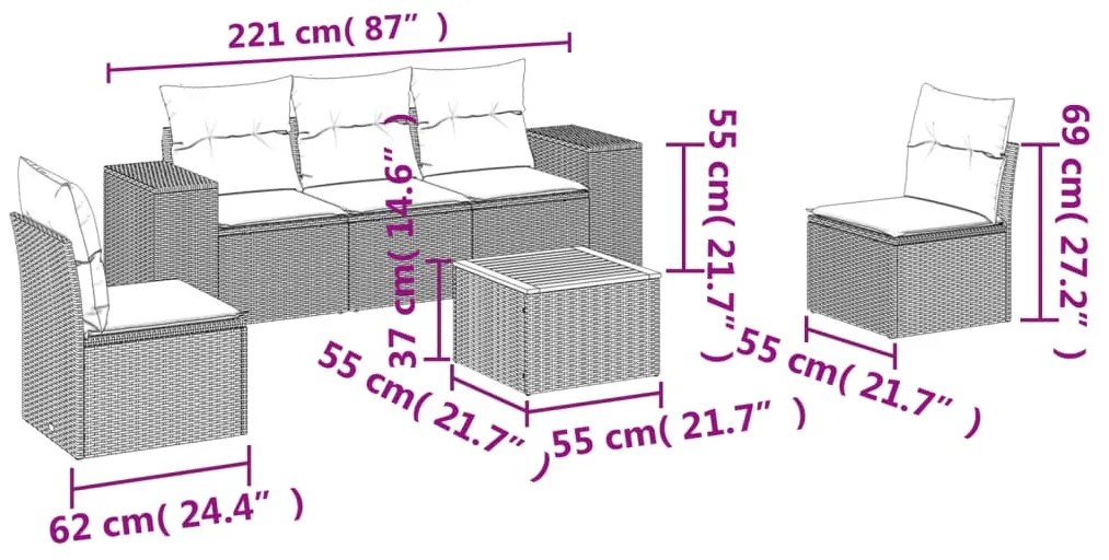 6 részes szürke polyrattan kerti ülőgarnitúra párnákkal