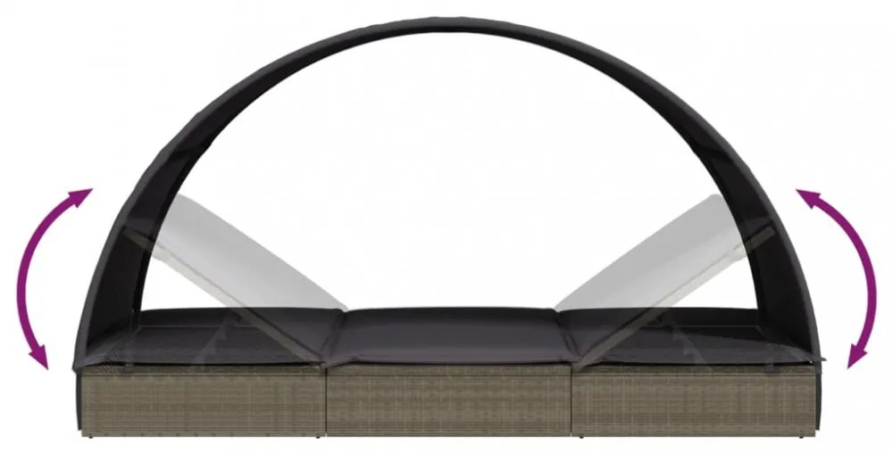 szürke polyrattan napágy kerek tetővel 211 x 57 x 140 cm