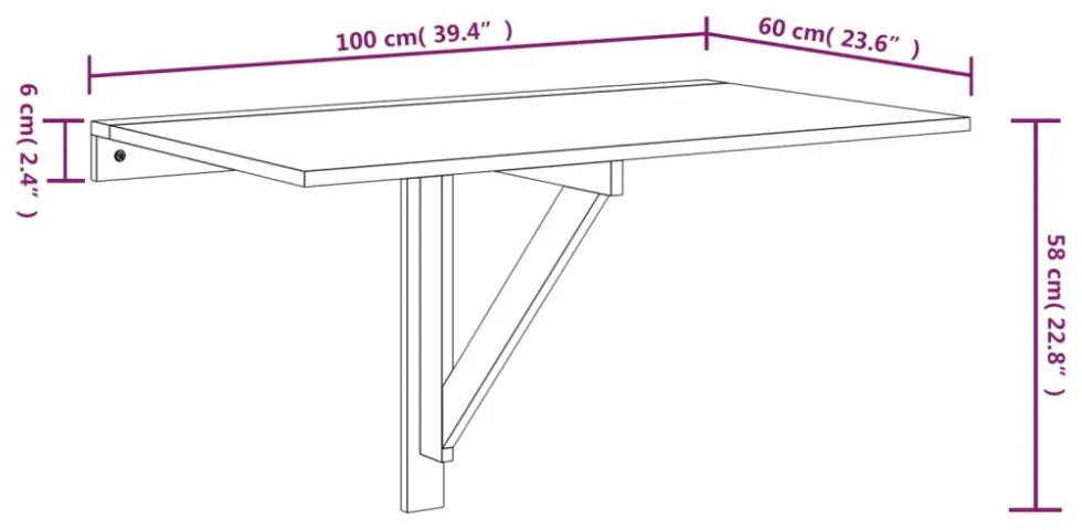 füstös tölgy szerelt fa összecsukható fali asztal 100x60x56 cm