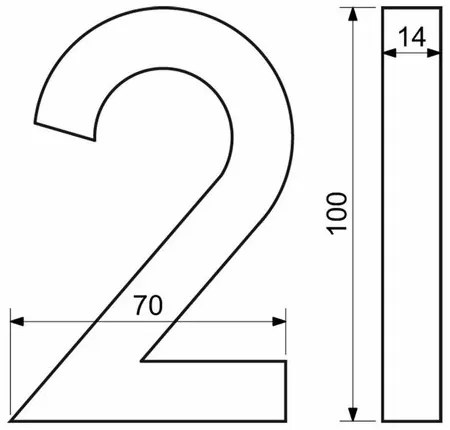 Alumínium 2-es házszám, 3D, strukturált felület