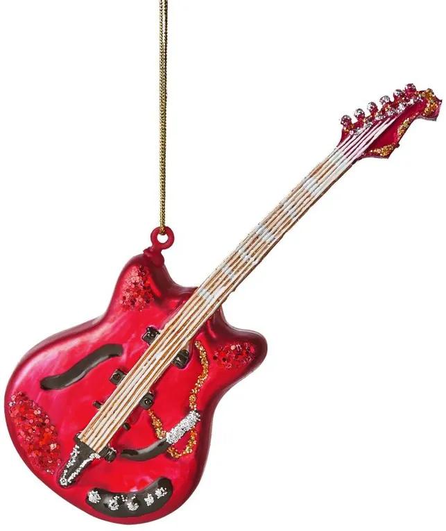 HANG ON üveg karácsonyfadísz piros elektromos gitár
