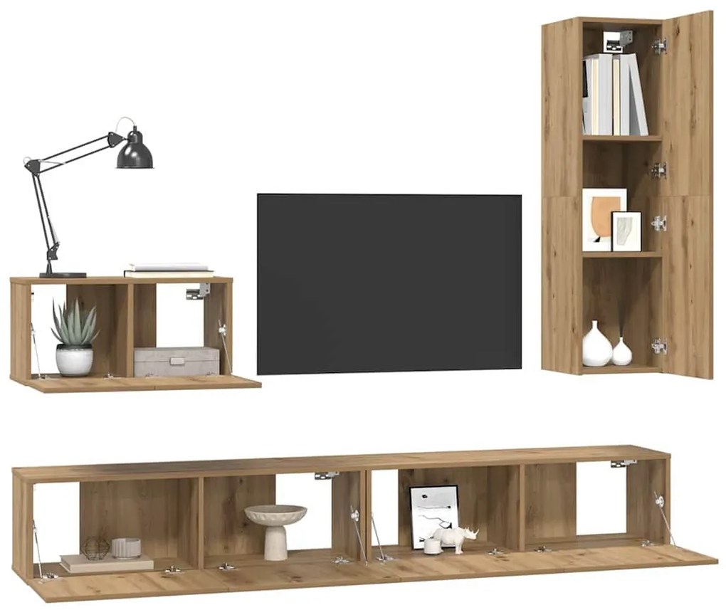 TV Szekrény Szett 4 pcs kézműves tölgy 200 x 30 x 30 cm Faanyag