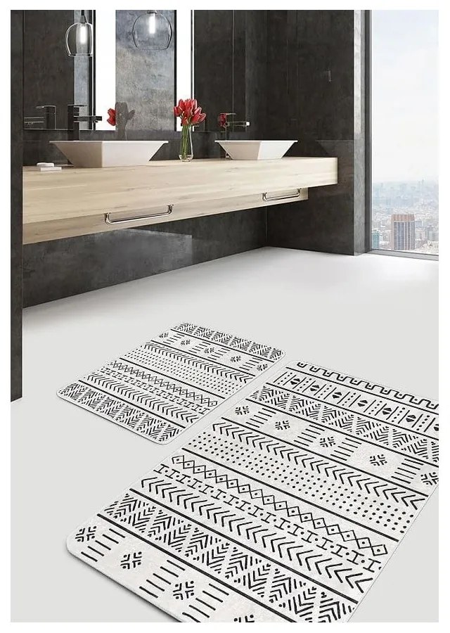 Fekete-fehér fürdőszobai kilépő szett 2 db-os 60x100 cm – Mila Home