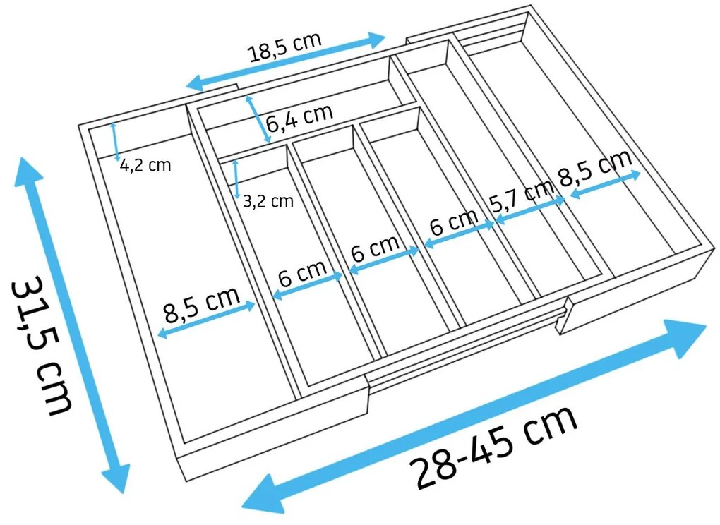 Bluegarden, bambusz fiókos evőeszköz-rendező, barna, HOM-00001