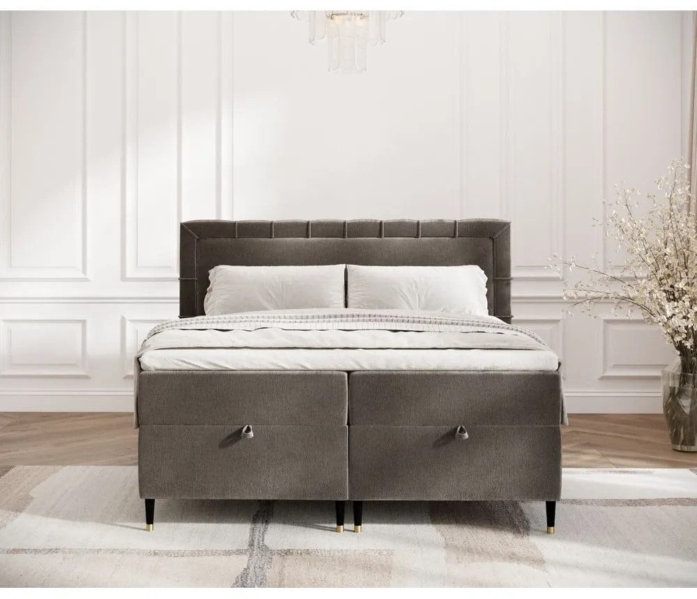 Sötétszürke ágyneműtartós boxspring ágy 160x200 cm Voyage – Maison de Rêve