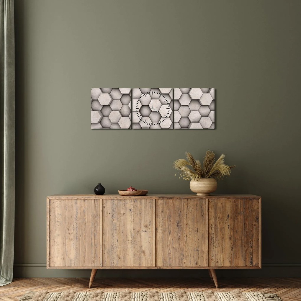 Kép - Hatszögek beton kivitelben (órával) (90x30 cm)