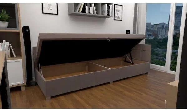 Kárpitozott vendégágy AMSTERDAM, univerzális fejtámlával és tárolóhellyel 90x200 cm, bézs