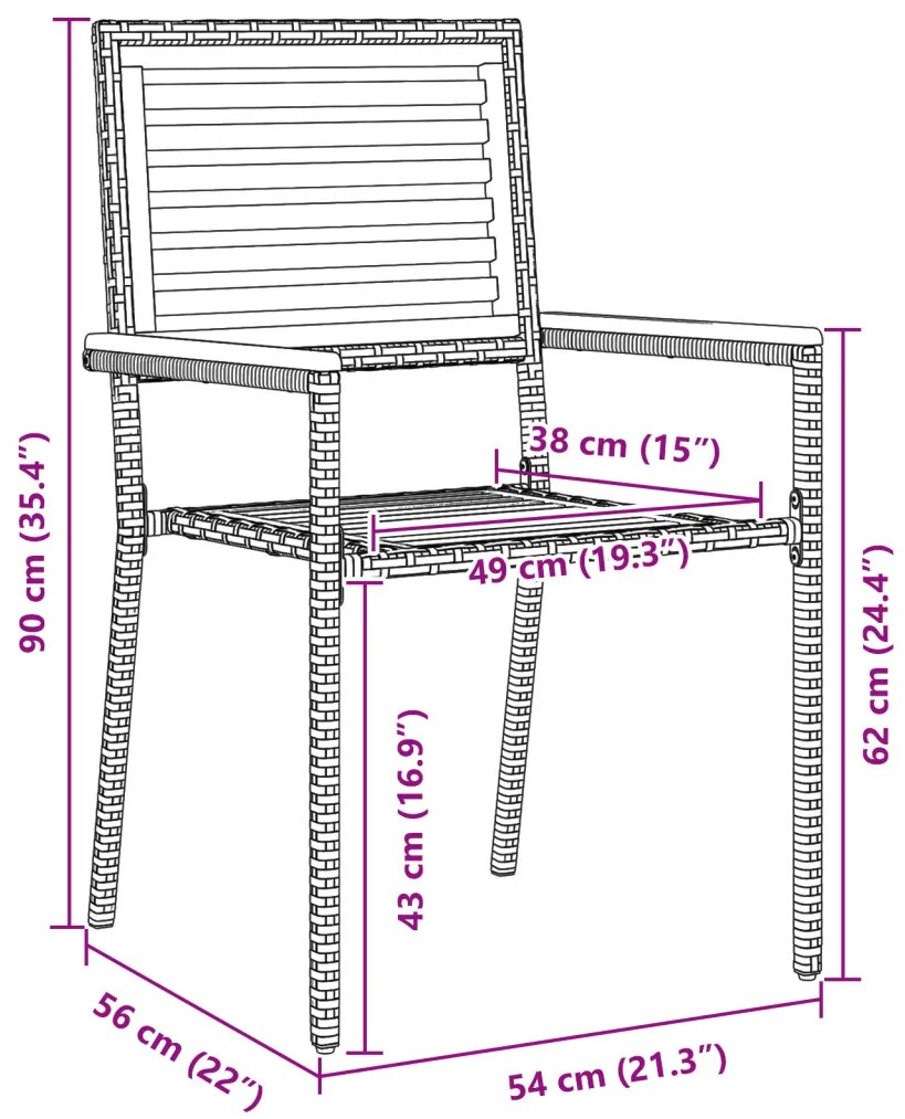 9 darabos kerti étkezőszett fekete poly rattan akáciából