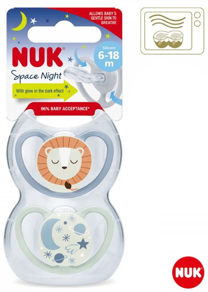 Baba cumi NUK Space Nights 6-18h 2 db/BOX lány