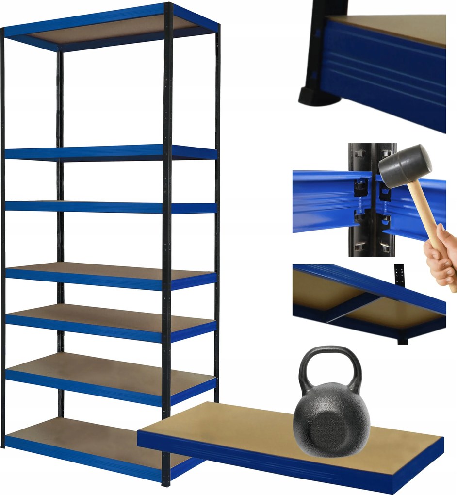 Tárolószekrény fém állvány Helios 270x110x45cm 7Px175kg Tömör Kék