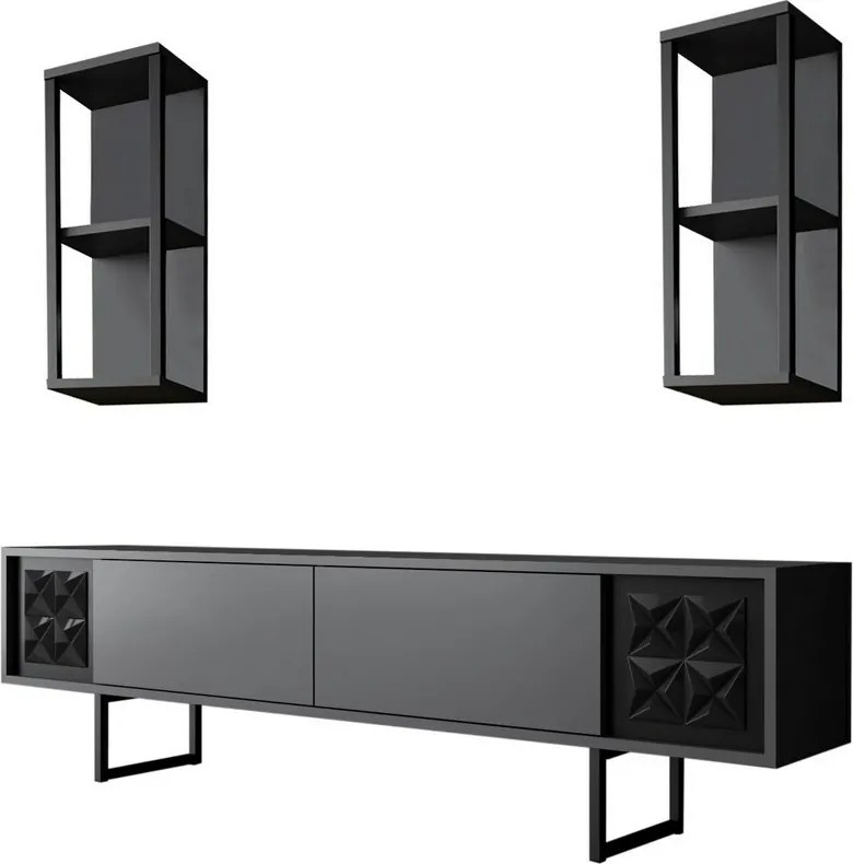 Line Anthracite and Black TV-állvány polcokkal