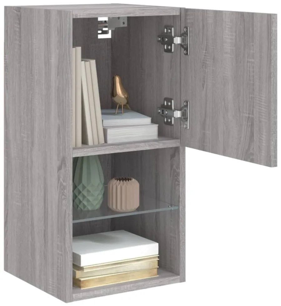 2 db szürke sonoma TV-szekrény LED lámpákkal 30,5x30x60 cm