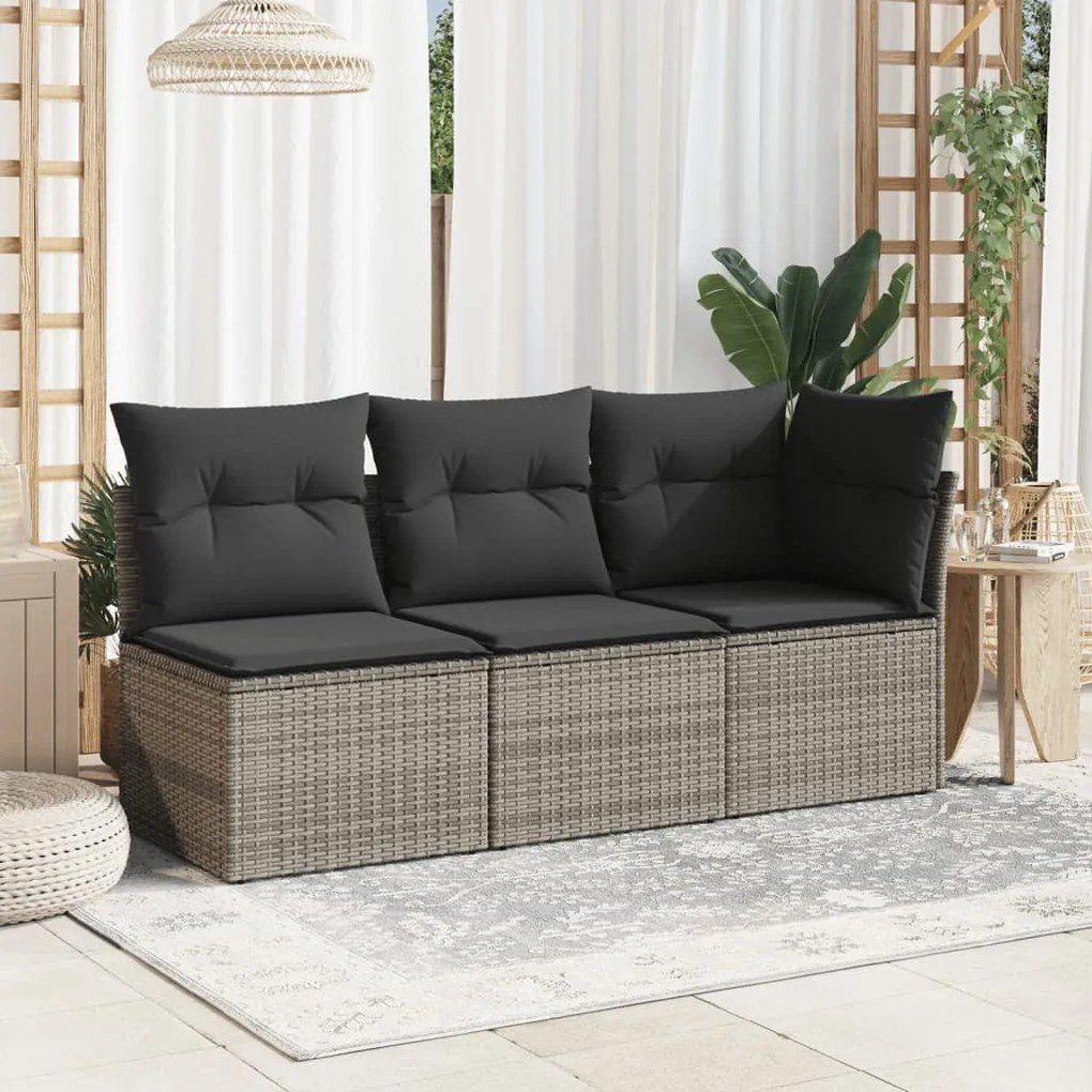 Szürke polyrattan kerti sarokkanapé párnával