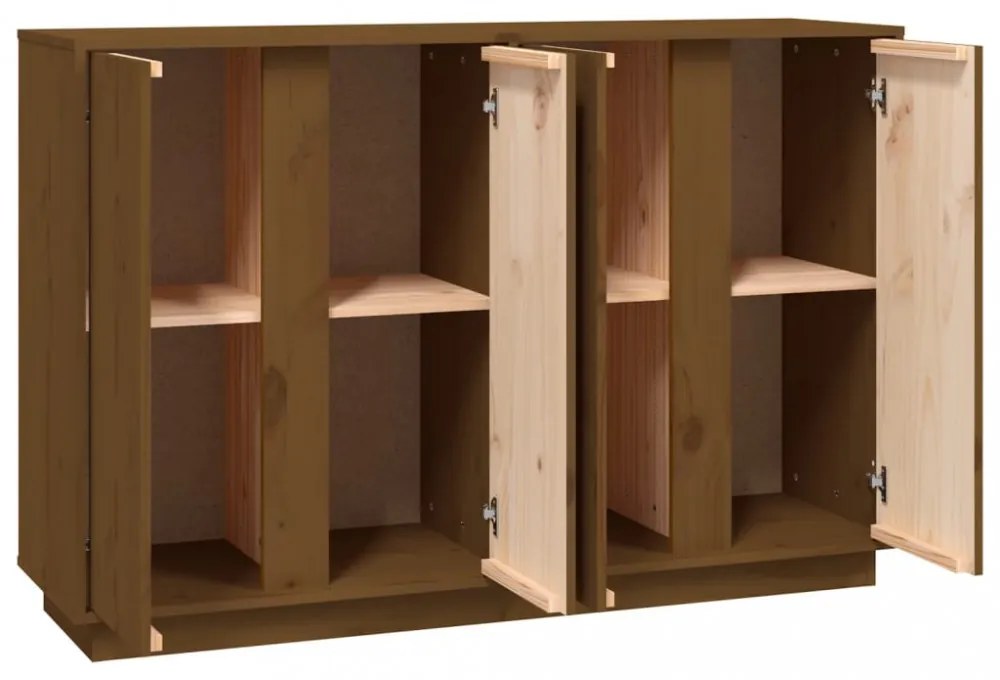 mézbarna tömör fenyőfa tálalószekrény 120x35x80 cm
