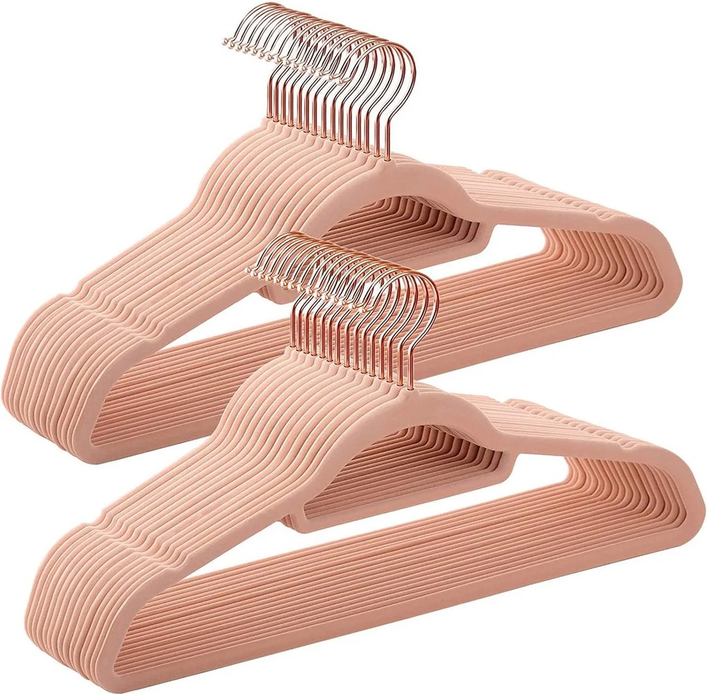 Bársonyos vállfák 30 darabos, csúszásmentes ruhaakasztó rose gold színű