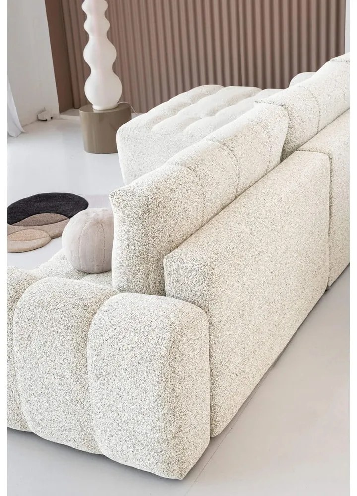 Krémszínű kinyitható tárolóhelyes moduláris sarokkanapé (bal oldali) Lulu – Miuform