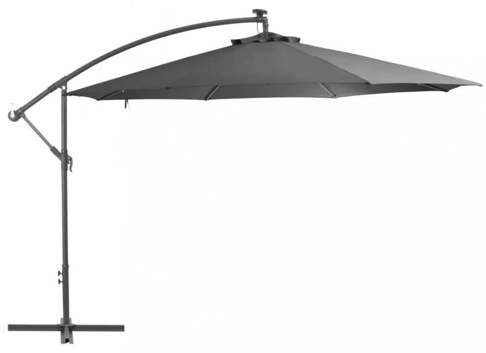 antracit konzolos kerti napernyő LED-del és fémrúddal 350 cm