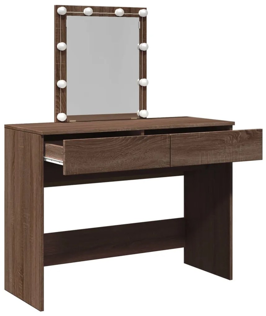barna tölgy színű fésülködőasztal LED-del 100 x 40 x 130 cm
