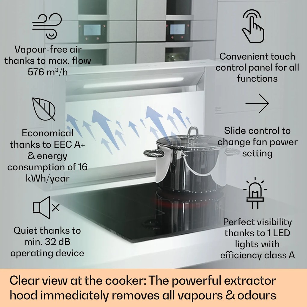 Klarstein Royal Flush Eco, páraelszívó, 60 cm, 576 m³/ó, A+