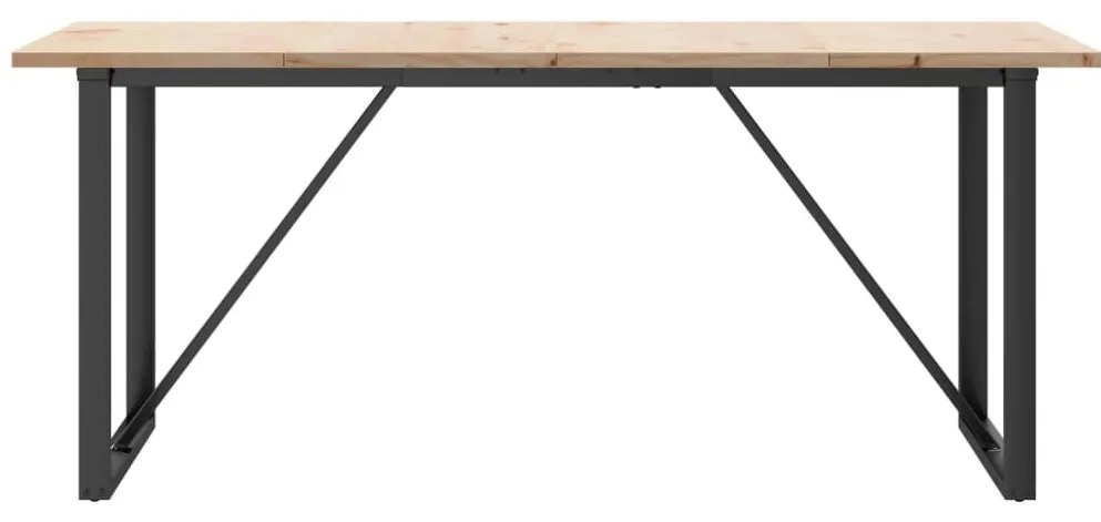 Tömör fenyőfa és acél étkezőasztal O-vázzal 180x90x75,5 cm