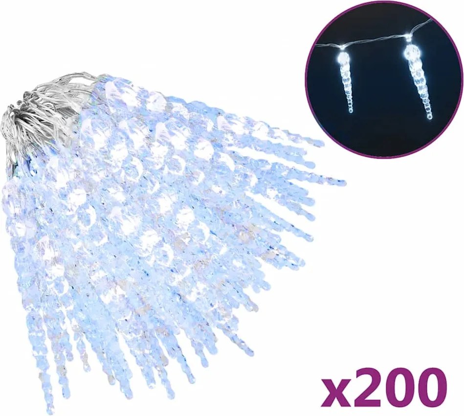 vidaXL karácsonyi jégcsapfény 200 LED hideg fehér 20 m akril PVC